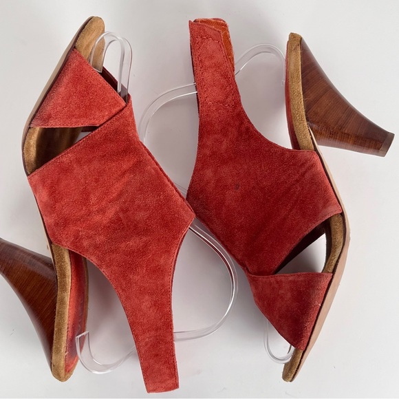Biviel Heel Sandal Size 40 US 9.5-10 Leather Slingback Papaya Orange Suede - Picture 3 of 11